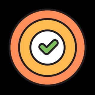 Target-style icon with a green checkmark, suggesting assessment goals and successful preparation